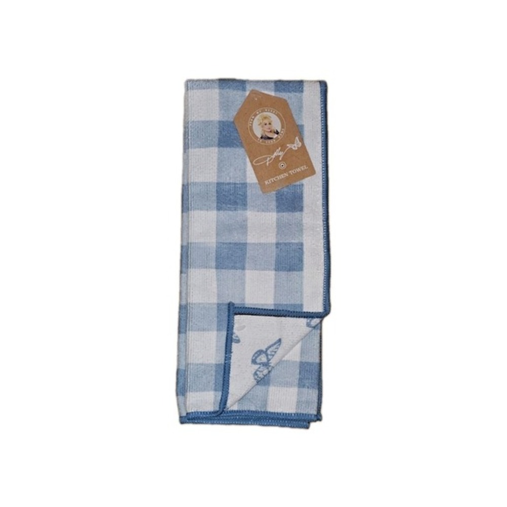 Dolly Kitchen Towel Light Blue White Buffalo Check Butterfly Reversible #852-854